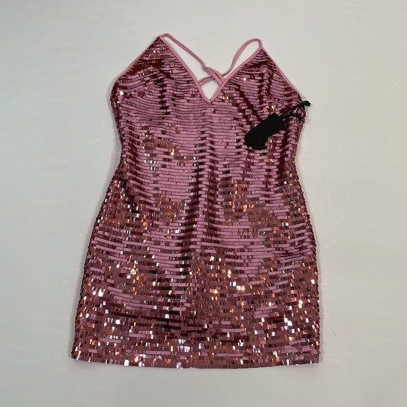 H:ours Amias Dress Size M NWT Pink Sequins Sparkle - Picture 7 of 16